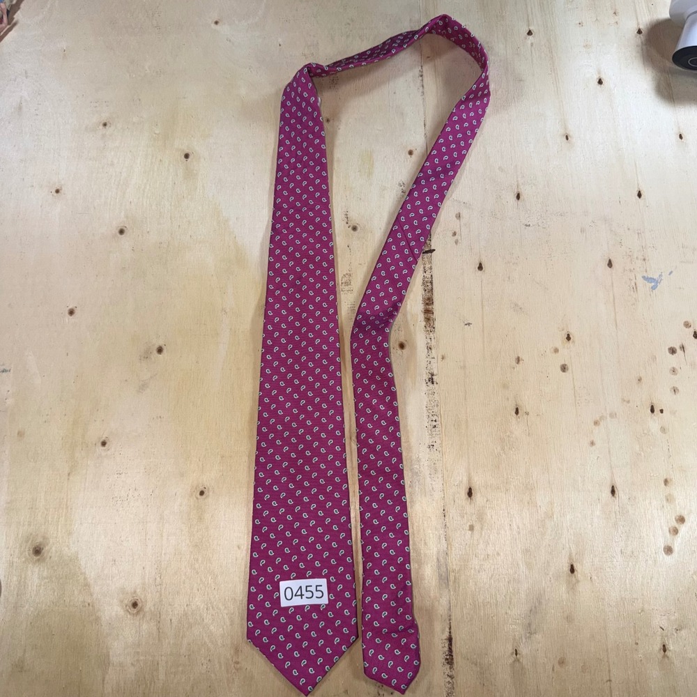 Polo Ralph Lauren Mens Silk Tie Magenta Micro Paisley Made Italy 3.5"